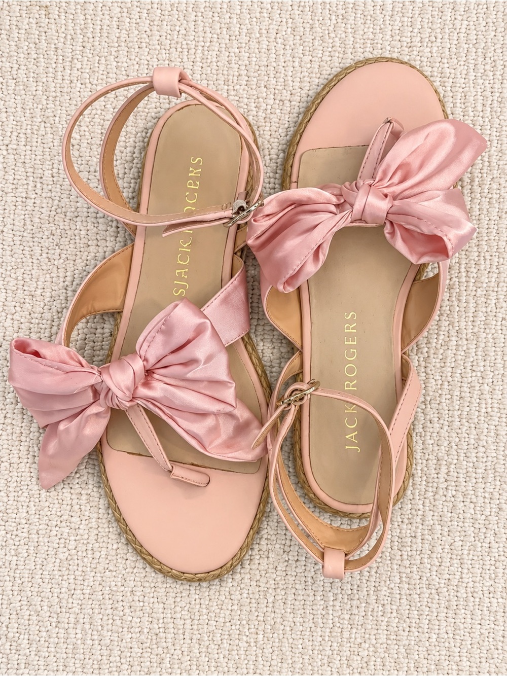 Jack Rogers Blush Pink Satin Bow Ankle Strap Sandals Size 7.5 - Picture 3 of 3